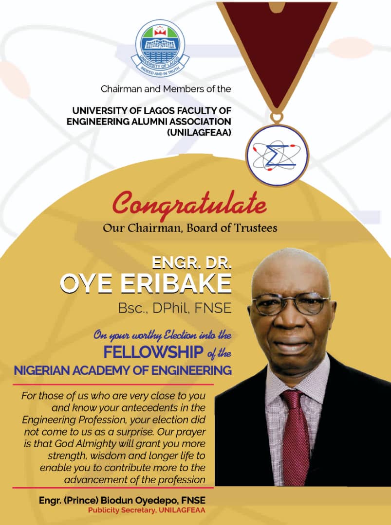 Engr Oye Eribake elected Fellow of the Nigerian Academy of Engineering